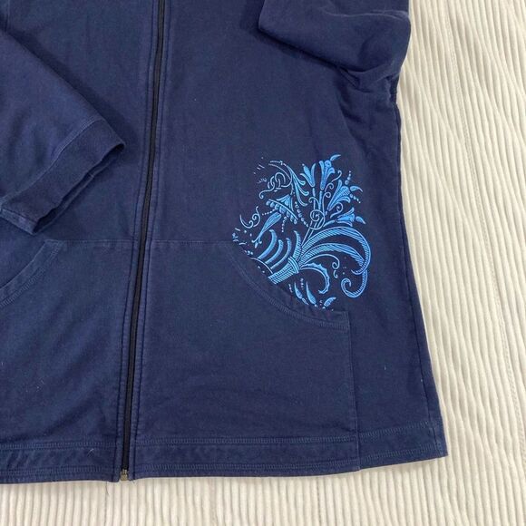 Soma Jacket Women’s XL Blue Floral Terry Cloth 3/4 Sleeve Zip Casual Lightweight - Picture 4 of 7